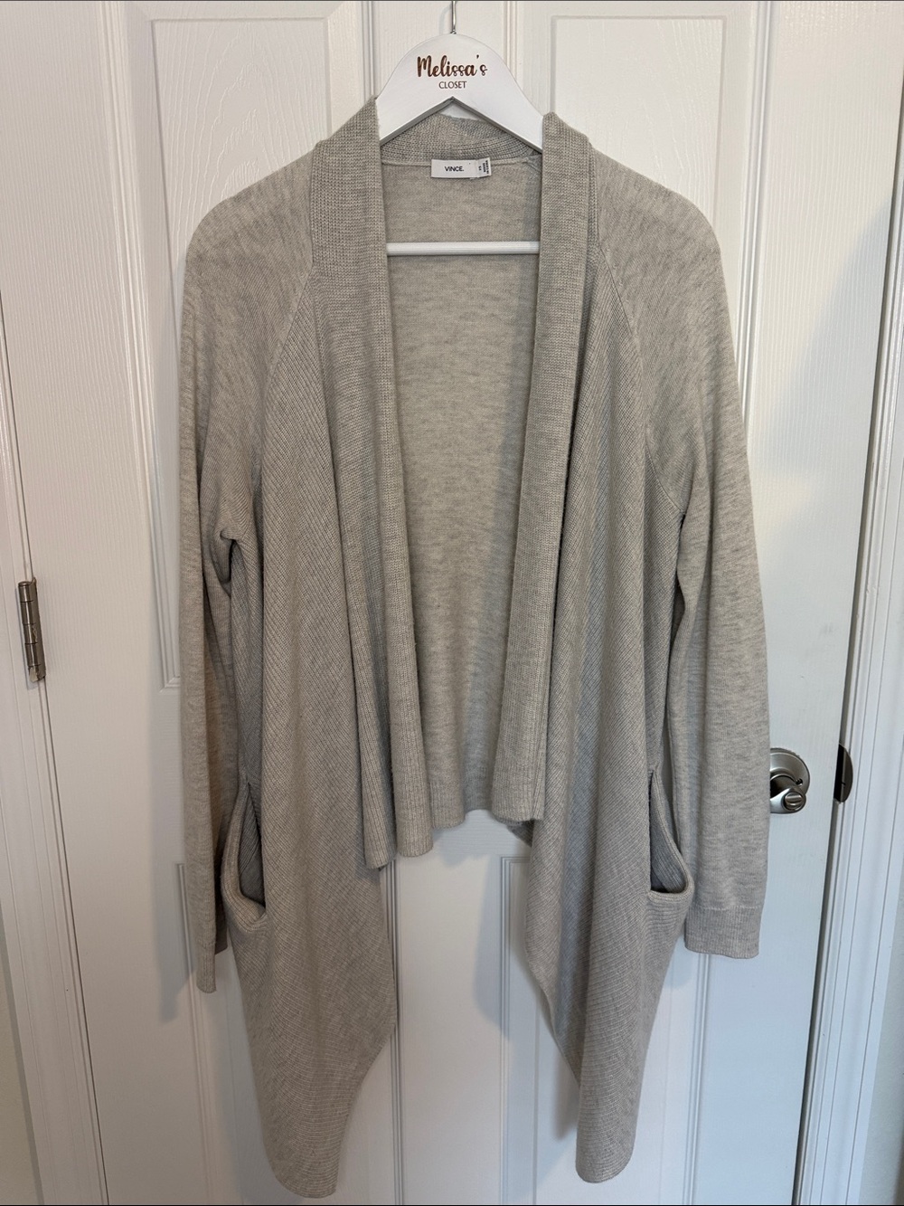 Vince Open Front Draped Cardigan Sweater XS Light Gray Cashmere Blend